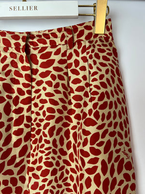 Yves Saint Laurent Vintage Beige, Red Lip Print Silk A-Line Mini Skirt Size FR 38 (UK 10)