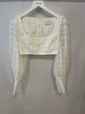 Zimmermann White Embroidered Linen Top Size 1 (UK 8)