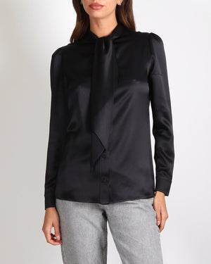 Saint Laurent Black Silk Shirt with Tie Knot Detail Size FR 38 (UK 10)