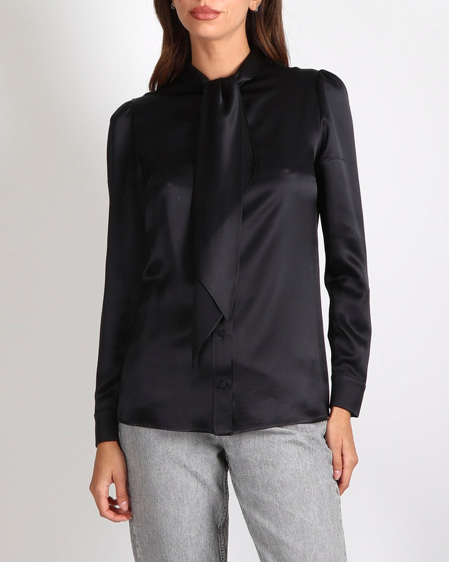 Saint Laurent Black Silk Shirt with Tie Knot Detail Size FR 38 (UK 10)