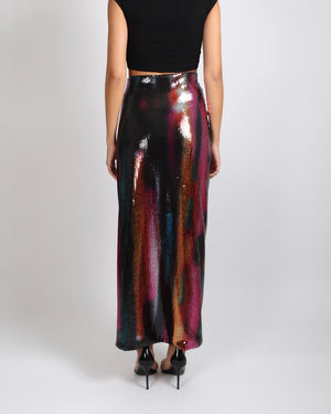 The Attico Multi-Colour Sequin Bow Maxi Skirt with Side Slit Size IT 42 (UK 10) RRP £1,100