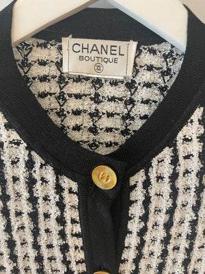 Chanel Black and White Knit Cardigan with Gold CC Logo Buttons Size FR 36/38 (UK 8/10)