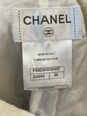 Chanel White and Black Tweed Shorts with Camellia and Pearl CC Logo Button Size FR 38 (UK 10)