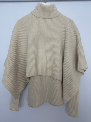 Hermès Cream Knitted Ribbed Jumper with Cape Detail Size FR 34 (UK 6)