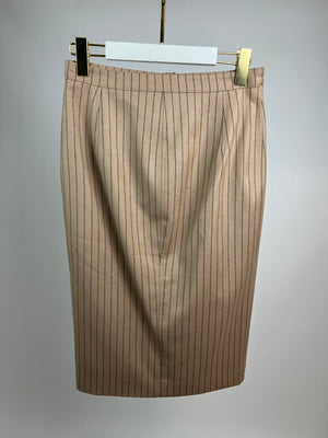 Altuzarra Beige Wool Striped Midi Skirt with Button Side Detail Size FR 38 (UK 10)