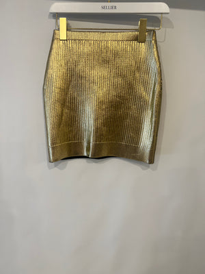 Saint Laurent Gold Metallic Ribbed Mini Skirt Size FR 36 (UK 8)