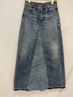 Saint Laurent Blue Denim Maxi Skirt With Trimmed Hem Detail Size 27 (UK 10) RRP £950