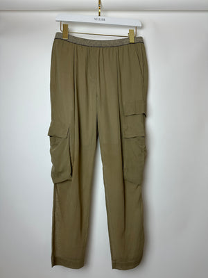 Brunello Cucinelli Taupe Sheer Organza Explorer Cargo Trousers Size IT 40 (UK 8)