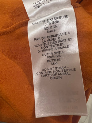 Chloe Orange Silk Printed Shirt with Neck-Tie Detail Size FR 34 (UK 6)