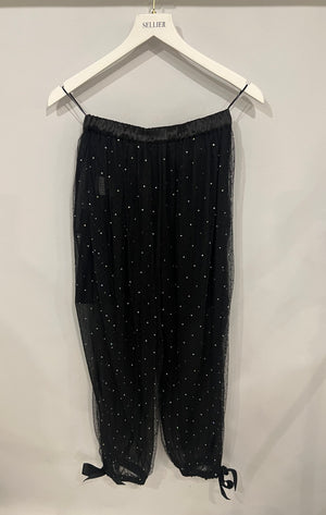 Chanel La Pausa Cruise 2019 Black Tulle Polka Dot Top and Trousers Set with Crystals and Satin Details Size FR 34 (UK 6)
