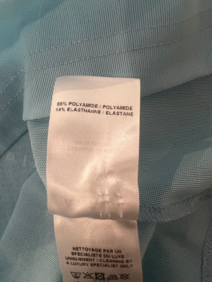 Alaia Light Blue Mesh Short-Sleeved Top with White Logo Detail Size FR 40 (UK 12)