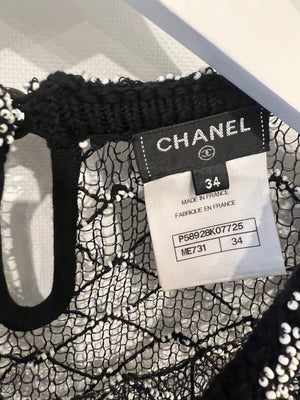Chanel Spring 2018 Black and Pearl Metallic Caged Top and Skirt Set Size FR 34 (UK 6)