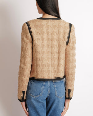 Chanel Vintage 08A Beige Wool Jacket with Black Trims and Brushed Champagne Gold CC Logo Buttons Size FR 38 (UK 10)