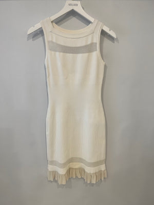 Alaïa White Ribbed Sleeveless Mini Dress with Knit and Frill Details Size FR 38 (UK 10)