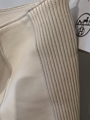 Hermès Cream Leather Shorts with Ribbed Sides and Silver Zip Detail Size FR 38 (UK 10)