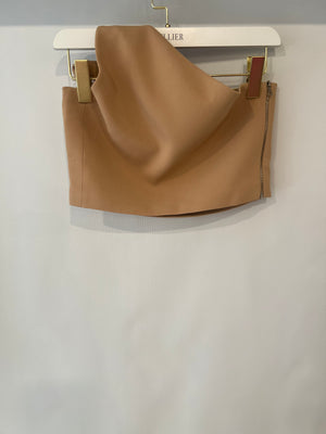 David Koma Beige One Shoulder Cropped Top with Silver Logo Detail Size UK 10 RRP £480