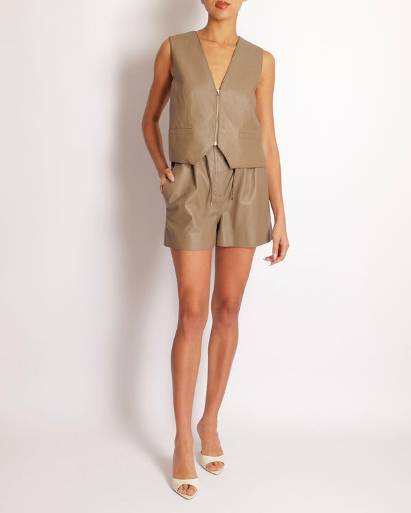 Hermés Gris Etoupe Lambskin Leather Gilet and Shorts Set with Silver Zipper Details Size FR 36 (UK 8)