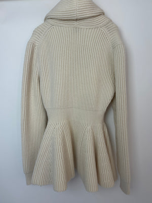 Alexander McQueen Cream Wool Peplum Cardigan Size XL (UK 14)