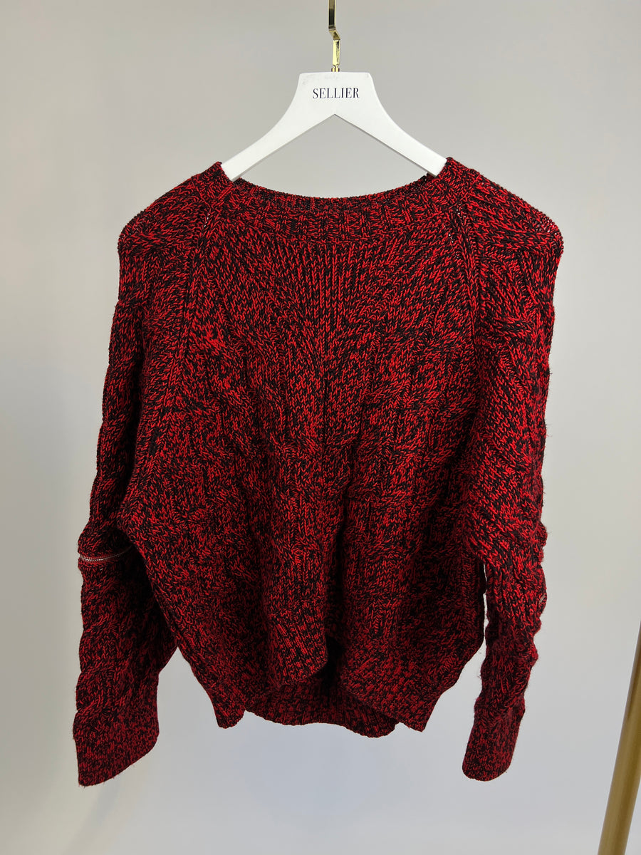 Alexander McQueen Red and Black Wool Knit Jumper with Zip Sleeve Detail Size L (UK 14)