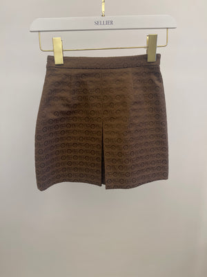 Gucci Kids Brown Logo Printed Pleated Skirt with Gold Logo Size 8 years RRP £400