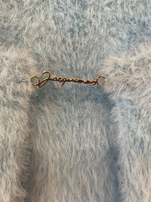 Jacquemus Blue La Maille Neve Cropped Brushed Cardigan with Gold Logo Size FR 38 (UK 10)