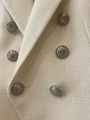 Balmain White Blazer Jacket with Silver Logo Buttons Size FR 40 (UK 12)