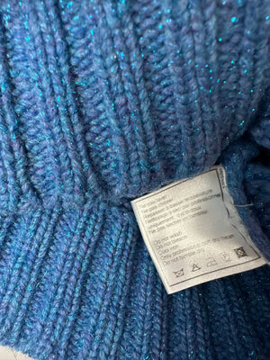 Chanel Blue Wool Jumper With Scarf Tie and Sparkle Detail Size FR 38 (UK 10)