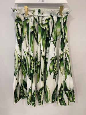 Dolce & Gabbana White and Green Printed Maxi Skirt Size IT 44 (UK 12)