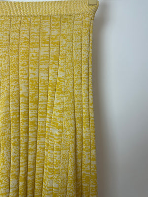 Joseph Yellow & White Knitted Maxi A-Line Skirt with Black Hem Detail Size XS (UK 6)