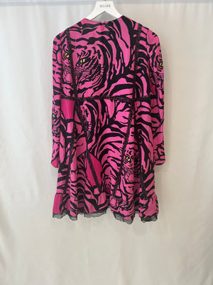 Valentino 1967 Collection Pink and Black Silk Tiger Printed Mini Dress Size IT 38 (UK 6)