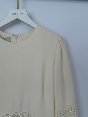 Valentino Cream Mini Long Sleeve Dress with Embroidered Details Size IT 40 (UK 8)