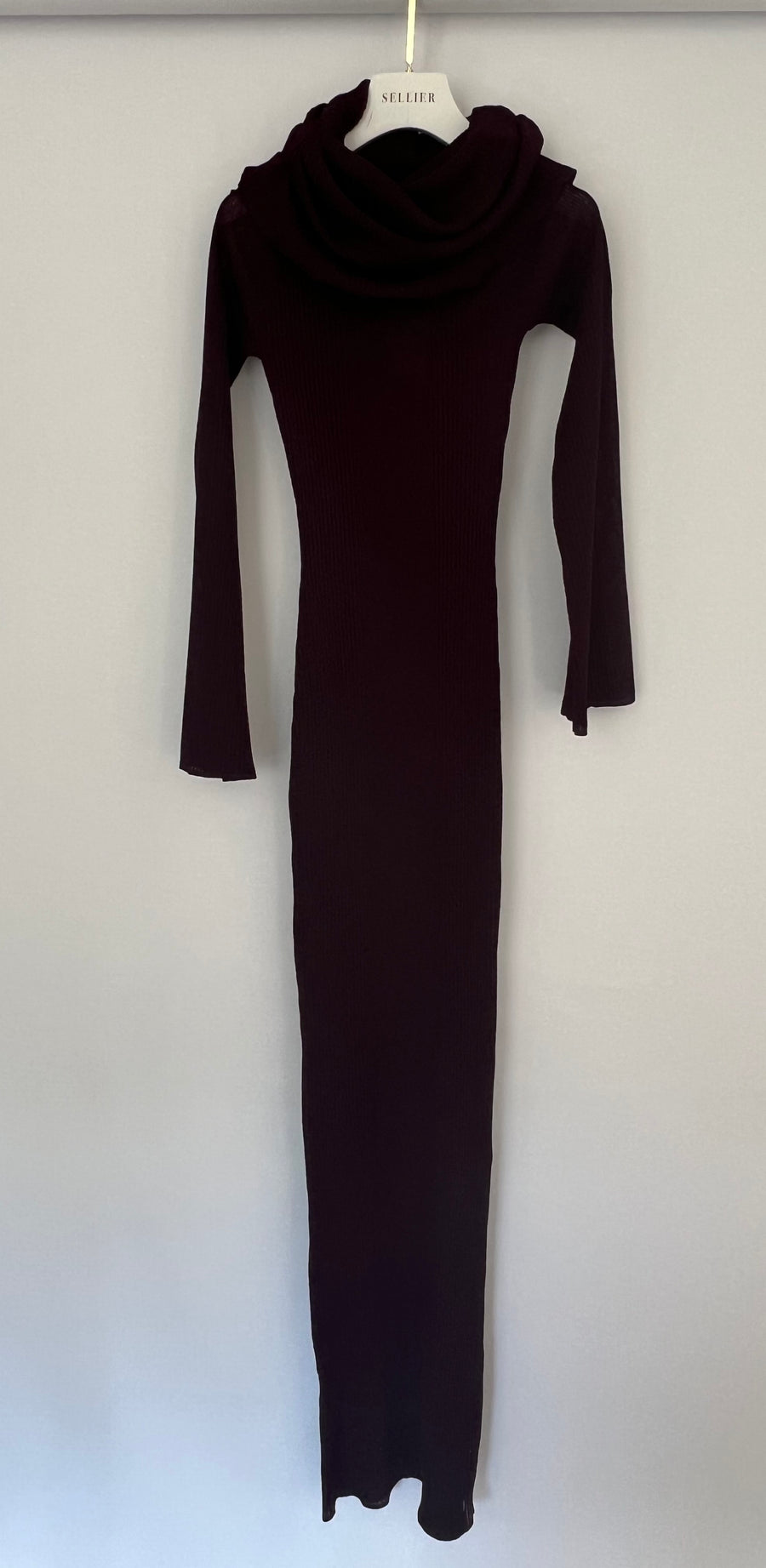 Ser.O.Ya Merlot Knitted Long Sleeve Galleria Maxi Dress with Raunched Neckline Detail Size XS (UK 4) RRP £330