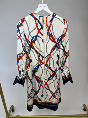 Louis Vuitton White, Blue and Red Midi Dress with Long Sleeve Size FR 38 (UK 10)