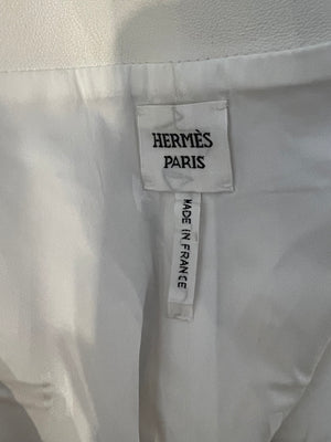 Hermès Cream Leather Shorts with Ribbed Sides and Silver Zip Detail Size FR 38 (UK 10)