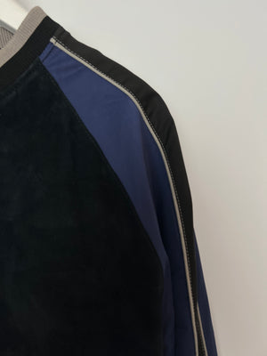 Lanvin Navy Menswear Navy Suede Bomber Jacket with Satin Arm Detail Size IT 48 (UK 36)