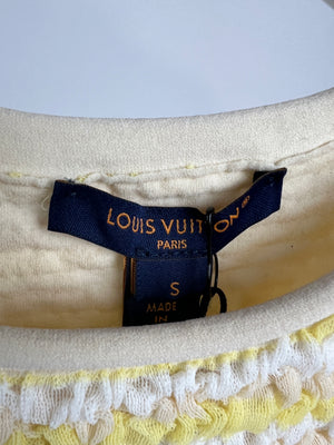 Louis Vuitton Cream and Yellow Ruched Crop T-shirt with Monogram Sleeve Detail Size S (UK 8)