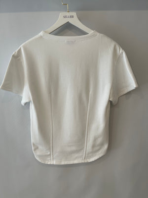 Chanel White T-Shirt with Embellished Coco Chanel Logo Size FR 36 (UK 8)