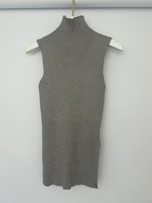 All The Ways Grey Ribbed Sleeveless High-Neck Top with Side Split Detail Size S (UK 6/8)
