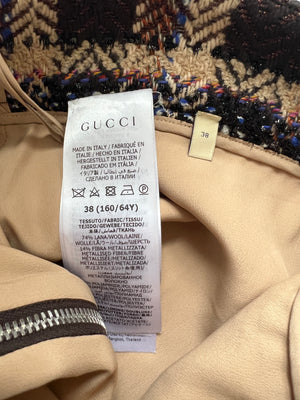 Gucci Brown Wool Houndstooth Mini Skirt with Metallic Thread Detail Size IT 38 (UK 6)