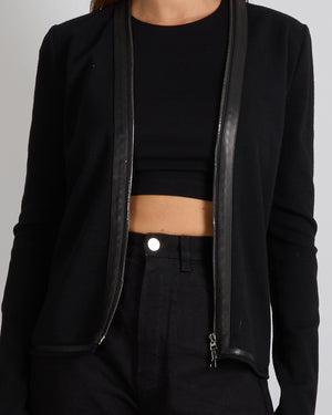 Tom Ford Black Wool Jacket with Lambskin Trims and Silver Zipper Detail Size IT 38 (UK 6)