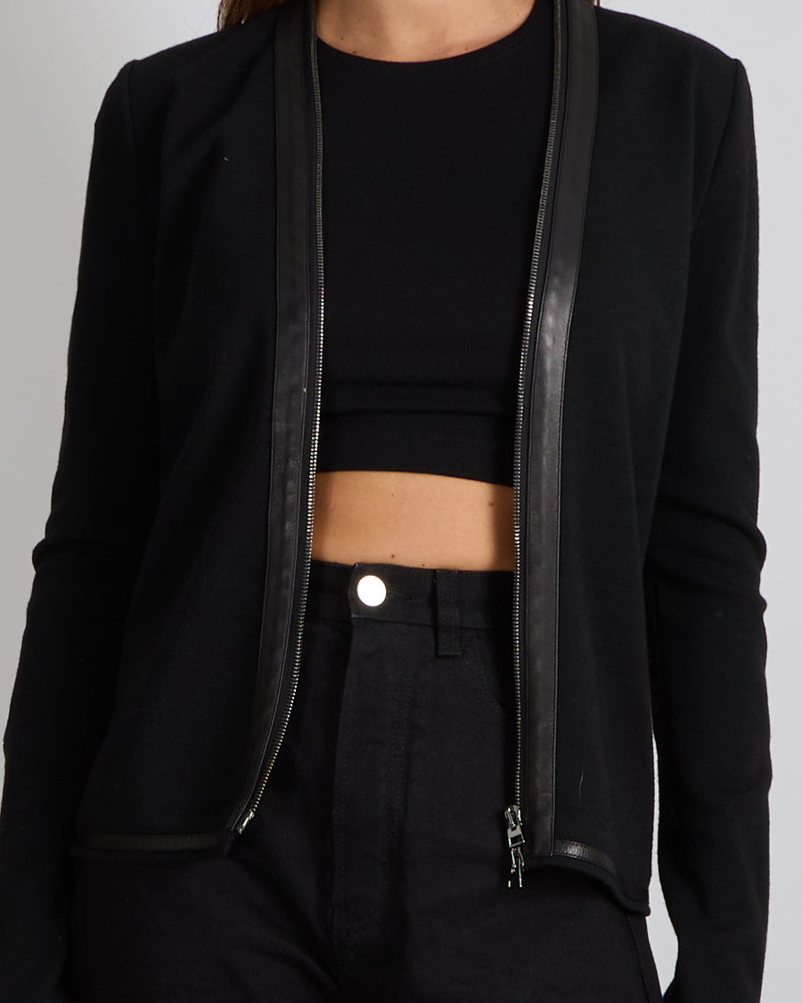 Tom Ford Black Wool Jacket with Lambskin Trims and Silver Zipper Detail Size IT 38 (UK 6)