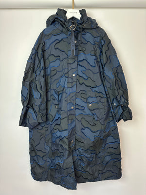 Christian Dior Navy & Black Camouflage Jacquard Long Sleeve Parka with Foldable Hood Size FR 34 (UK 6)