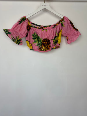Dolce & Gabbana Pink Pineapple Print Off-The-Shoulder Top Size IT 38 (UK 6)