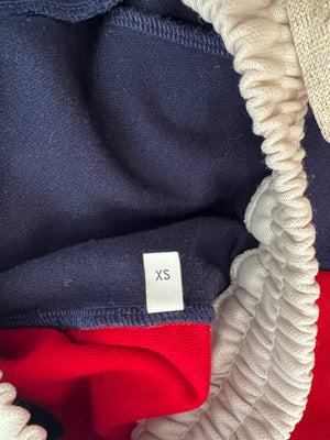 Gucci Navy, Red and Cream Track Pants with Striped Ankle Cuff Detail and Gold Metallic String Size XS (UK 6)