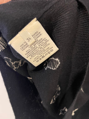 Hermès Black Cashmere Poste et Cavalerie Jumper with White Embroidery and Print Size FR 34 (UK 6)