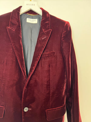 Saint Laurent Burgundy Velvet Blazer and Tailored Trouser Set Size FR 34 (UK 6)
