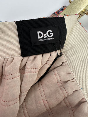 Dolce & Gabbana D&G Pink Tweed Midi Skirt with Chain Trim Detail Size IT 38 (UK 6)