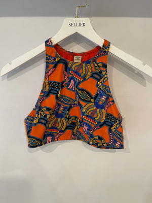 Hermes Orange & Multicolour Printed Cropped Top & Capri Trousers Bath/Gym Set Size FR 36 (UK 8)