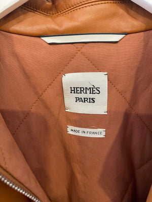 *RUNWAY* Hermès SS 2022 Beige, Brown Leather and Linen Coat with Palladium Details Size FR 36 (UK 8) RRP £10,200