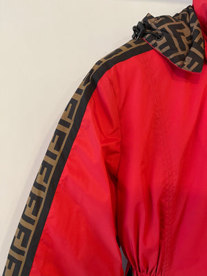 Fendi Red and Brown Reversible Jacket and Trousers Ski Set with Monogram Details Size IT 38 (UK 6)